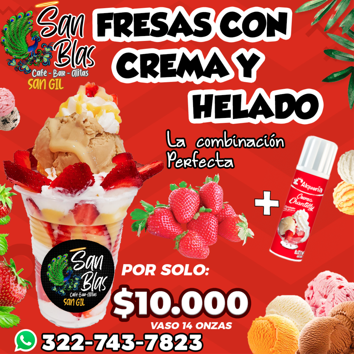 San Blas Cafe Bar Alitas Fresas con Crema Y Helado